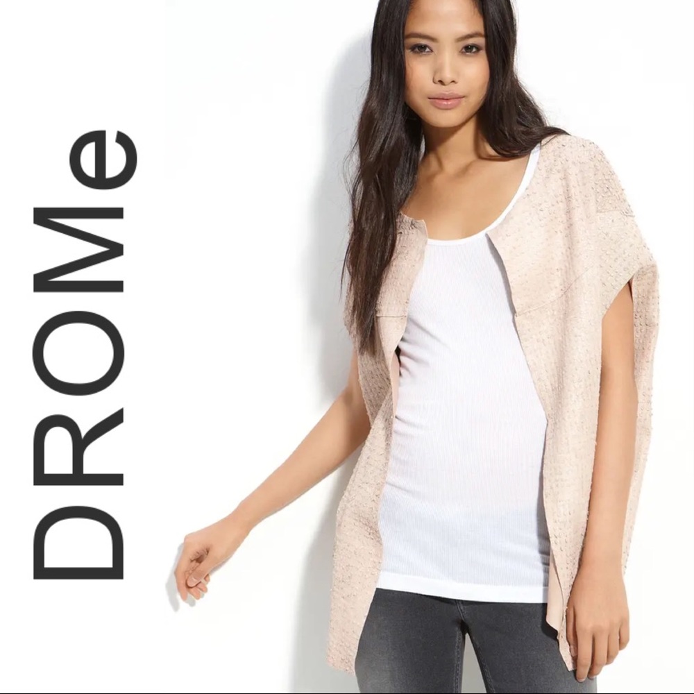 NEW~$995~DROMe~Champagne Pearl Beige Textured Leather Short Sleeve Jacket~S/M/L
